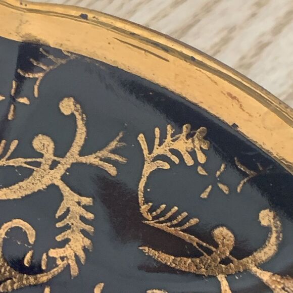 Set Of Three Small Dark Navy Blue & Gold Porcelain Saucers Signed Richard Ginori - Picture 12 of 16